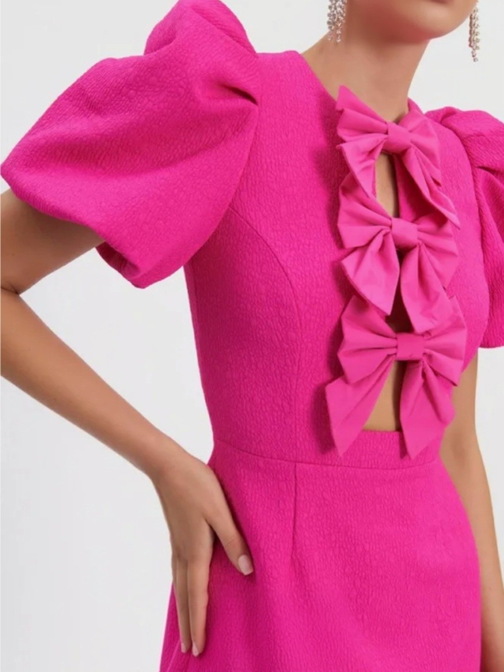 Rebecca Vallance Hot Pink Mini Dress with Front Bow Details